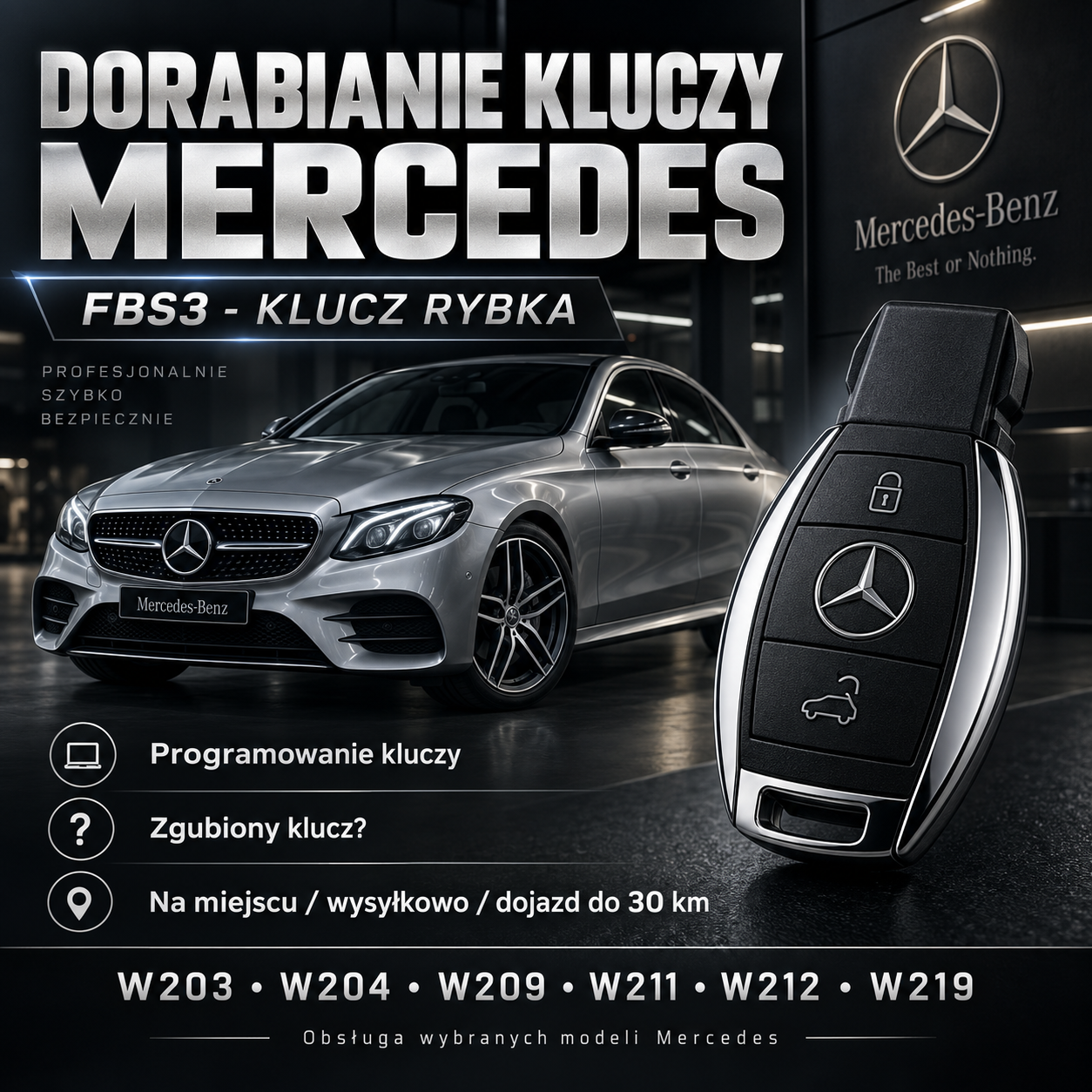 Mercedes klucz rybka FBS3 W203 W204 W211 W212 W209 W219 – programowanie (dorabianie) kluczy, immobilizer, ELV