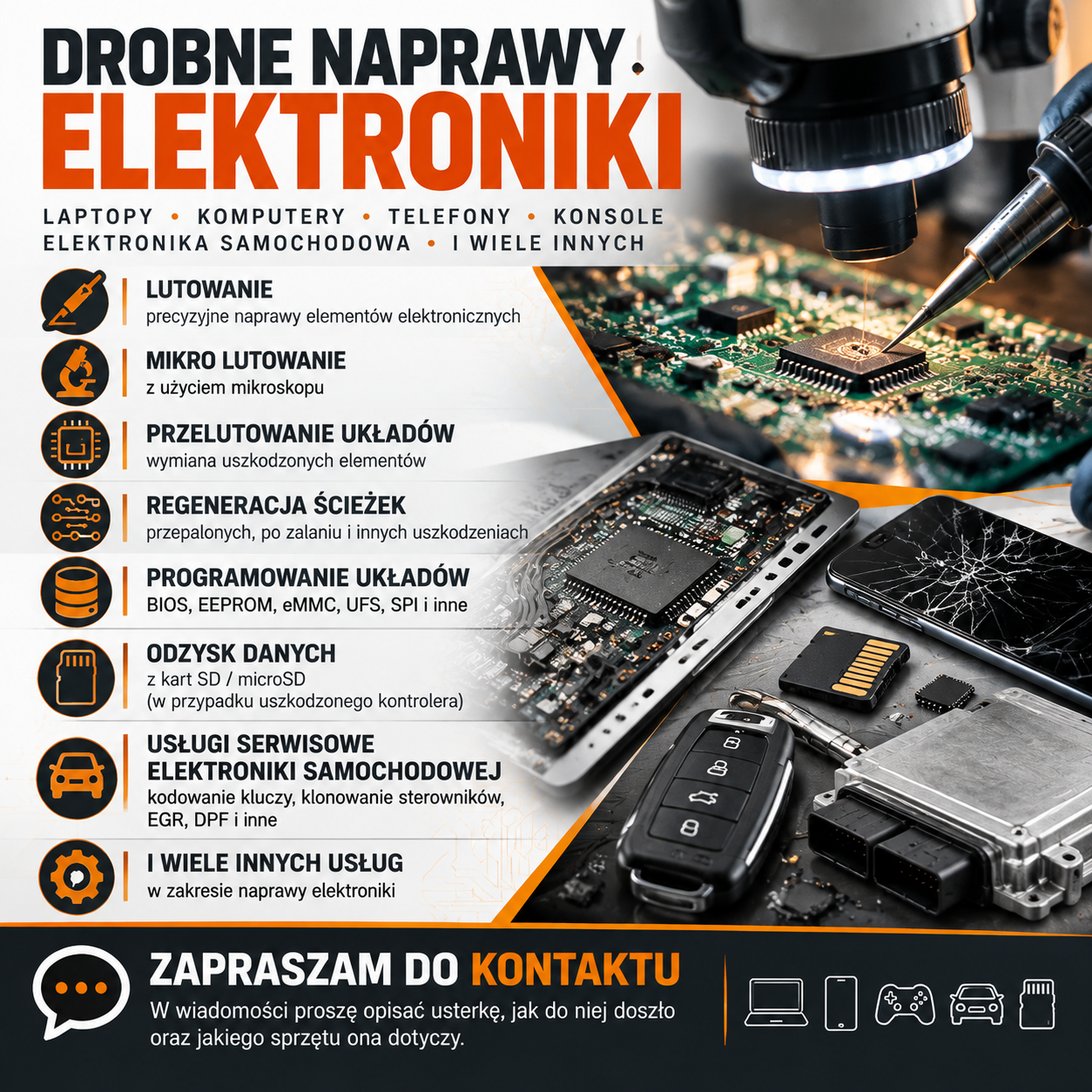 Elektronik - drobne naprawy, klonowanie sterowników ECU, TCU, Immobilizery, kodowanie kluczy, naprawa, mikrolutowanie, reset crash/srs, hall